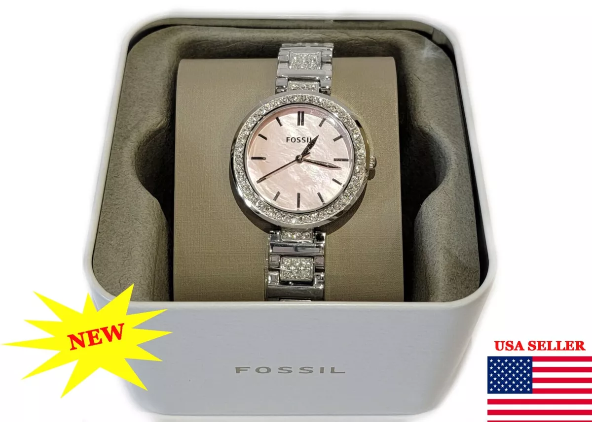 New Fossil Karli MOP Silver-Tone Stainless Steel Pink Women's Watch (BQ3182)