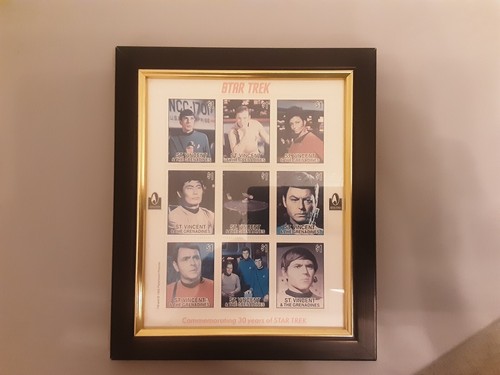 Framed Star Trek 30th anniversary miniature stamp sheet.