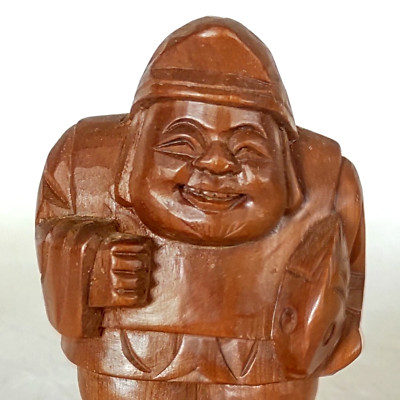 Japanese Wood Carving Ebis Buddha Sculpture Figurine Ornament H7.5cm 2.95'' Vtg