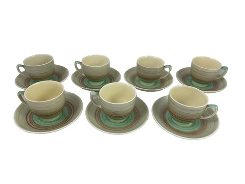 Vtg SUSIE COOPER Wedding Ring Demitasse Cups & Saucers Set of 7 Earthenware