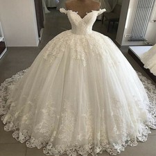 White Lace Wedding Dresses Appliques Ivory Off the Shoulder Ivory Bridal Gowns