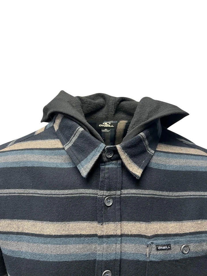 Мужская черная фланелевая рубашка O'Neill Redmond с капюшоном в горизонтальную полоску (S31) - Изображение 4 из 4