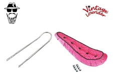 20" ORIGINAL LOWRIDER Velour Green Pink 5 Button Seat W/Chrome Sissy Bar