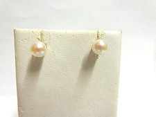 14kt yellow gold white pearl earrings sz 6.50 mm wgt 1.2 grams post w/push backs