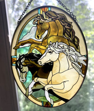 Stained Glass Suncatcher Horses Handmade