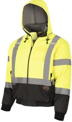 Pioneer High Vis Waterproof Safety Bomber Hooded Jacket Yellow/Black Size XL