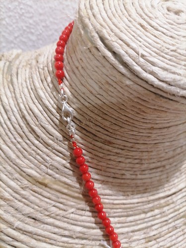Collana cm 44 vero corallo rosso mm 4 NATURALE argento 925 - Foto 3 di 8