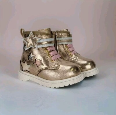 Wonder Nation Girls Metallic Gold Star Boots - Toddler Size 2 -  High-Tops Shoes