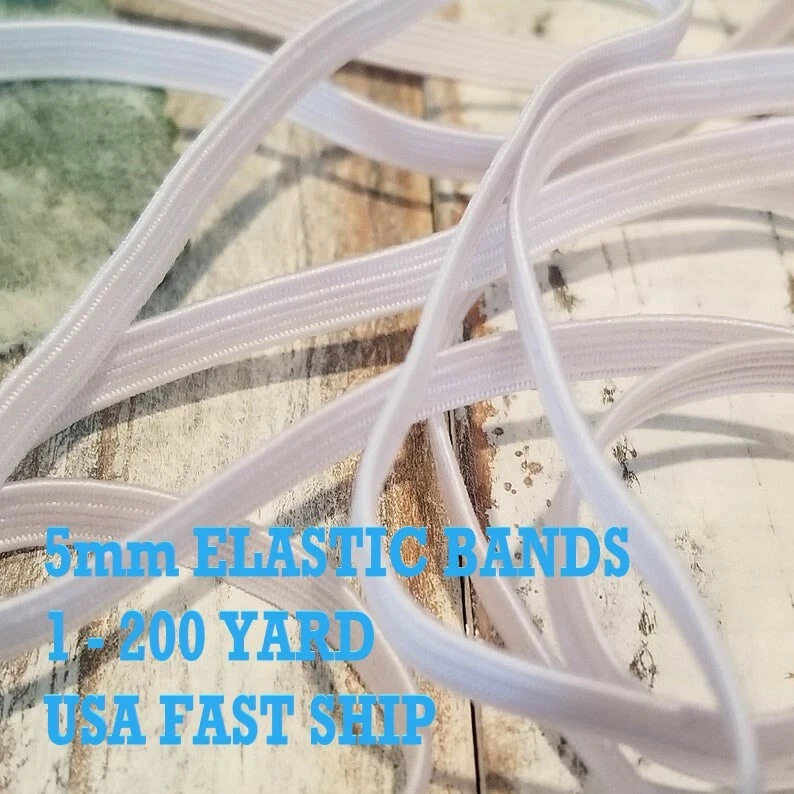 5mm 1/4" Inch Width Flat Elastic Band 100 Yard Sewing Trim DIY Face Mask String - Image 3 of 4
