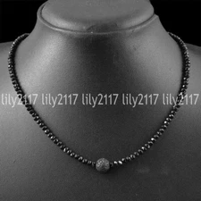 Natural Faceted 3mm Black Spinel Lava Stone Gemstone Round Beads Necklace 18''