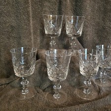 Set of 6 Clear Etched Stemmed Wine Glasses, Round Glassware
