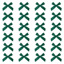 24 Pcs Mini Ribbon Bow 1.8 Inch Mini Fabric Satin Ribbon Dark Green