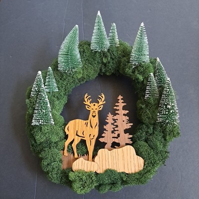 Gorgeous Christmas Deer Wreath With Iced Trees Moss Handmade Winter Wreath  