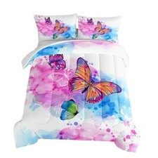Butterfly Comforter Set,Pink Butterfly Comforter Size for Girls Full White-a