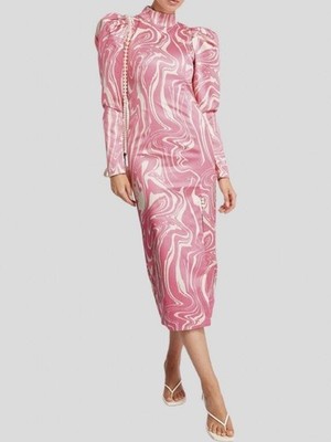 ROTATE BIRGER CHRISTENSEN PUFF SLEEVE MIDI DRESS 12 RRP £350