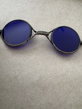 Antique Cobalt Blue Welding Safety Spectacles Glasses. CI On Lens