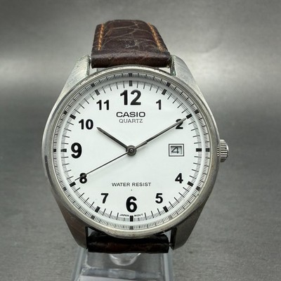 Casio Watch Men 37mm White Dial Silver Tone Date Round MTP-1175 New Battery