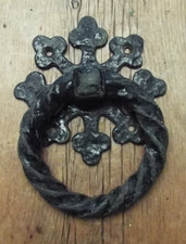 RECLAIMED VERY LARGE 16cm GOTHIC IRON CHURCH TREFOIL TWIST HANDLE DOOR PULL #G7