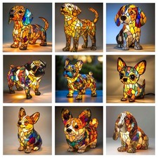3D Cute Pet Dog Themed Lamp Stained Glass LED Table Lamps Fun Gift for Dog Lover