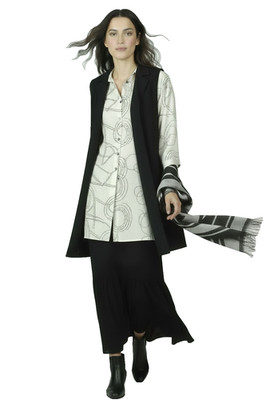 Ali Miles PLUS Women's Lightweight Top Tunic 1X White Black Spirals Lagenlook