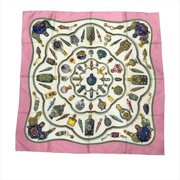 Luxury Hermes Silk Scarf 35x35 Inches Pink Satin Large Pre-Owned