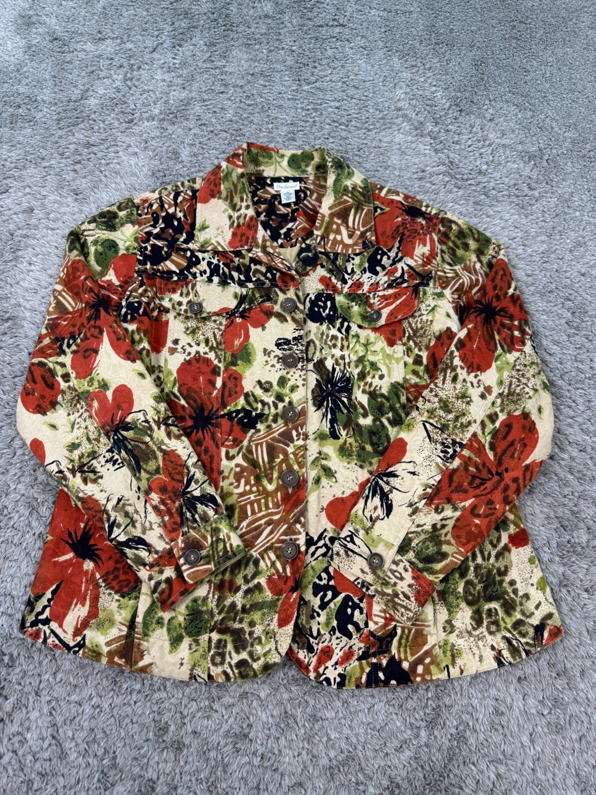 Bechamel Jacket Women XL Floral Linen Artsy Boho Fall Autumn Tapestry Blazer