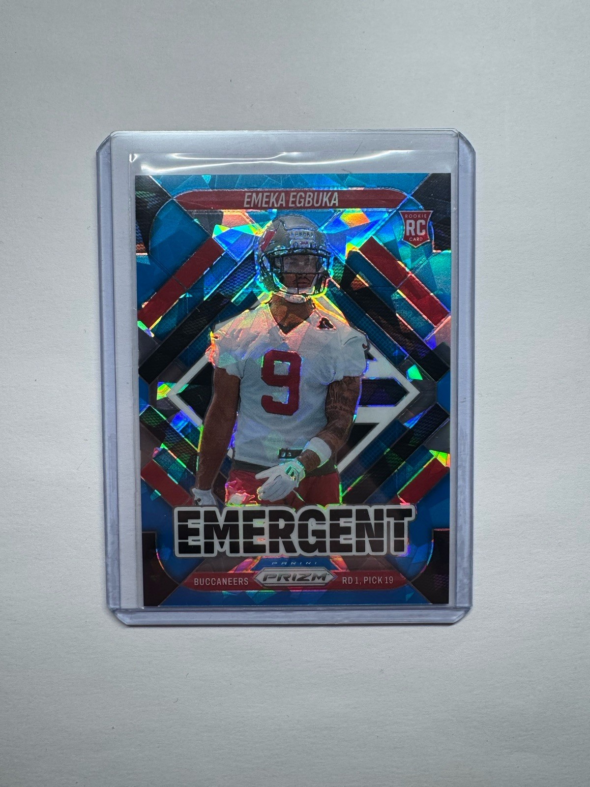 2025 Panini Prizm Emeka Egbuka Emergent /99 Blue Ice Rookie Card