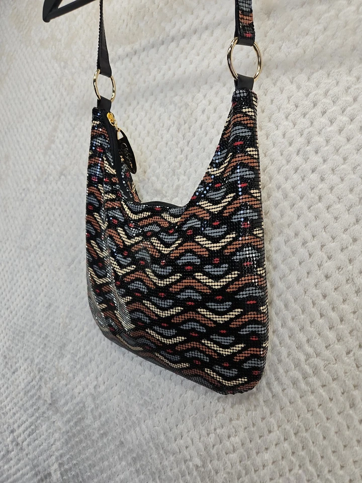 Bolsa de ombro Whiting & Davis malha de metal zíper multicolorida bolsa de pó muito limpa em excelente estado usado - Imagem 4 de 4