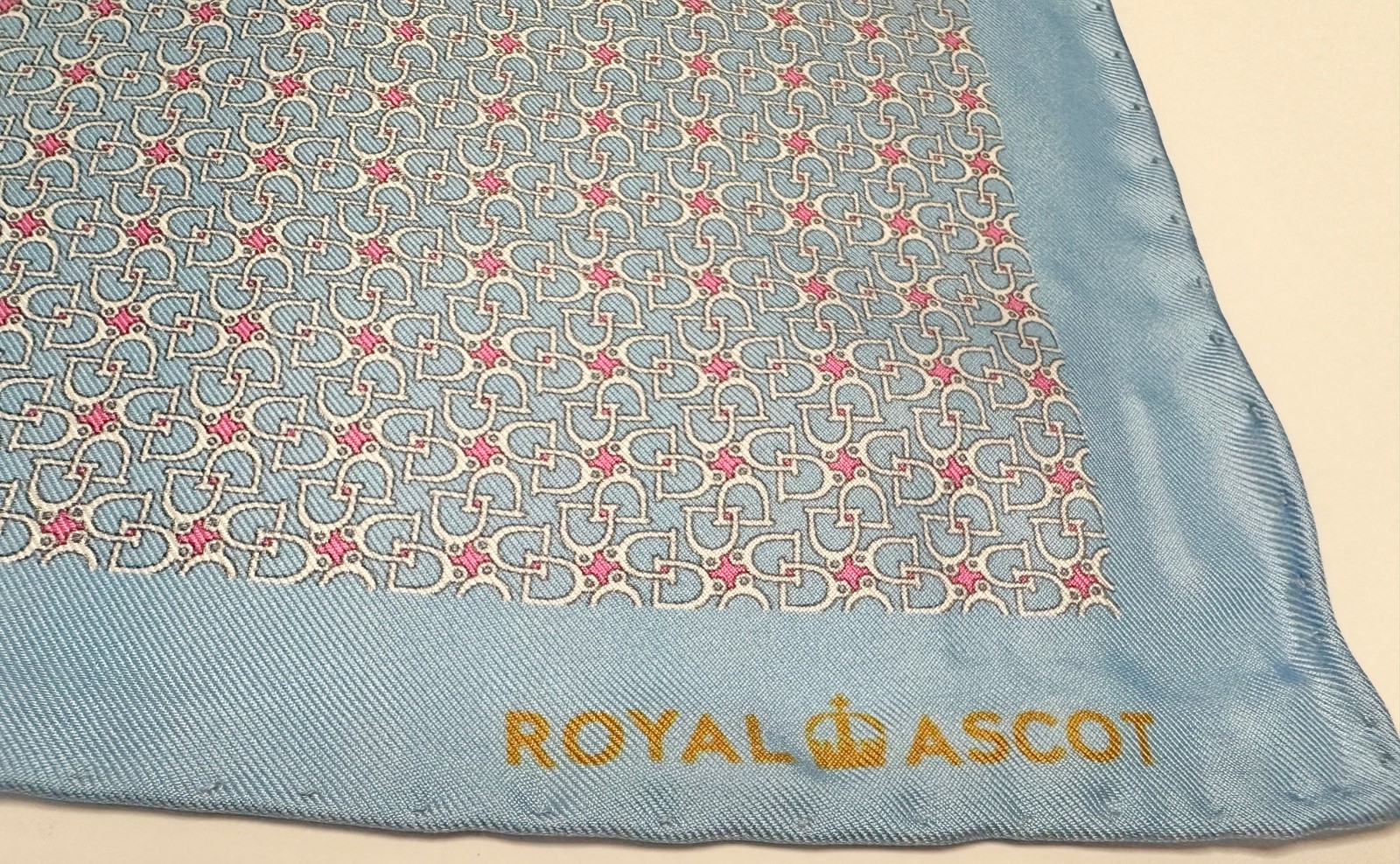 New! TM Lewin blue silk Royal Ascot 'Stirrup Link' pocket square