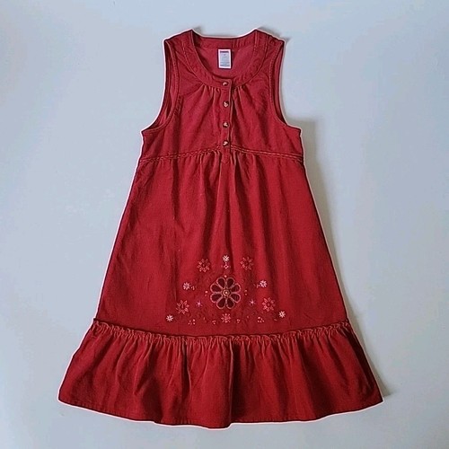 Gymboree Vintage Peruvian Doll Corduroy A-Line Dress 12 Red Flower Embroidered