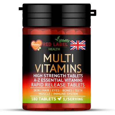 RED LABEL HEALTH Multivitamins 180 Tablets for Women & Men A-Z Essential Vitamins High Strength