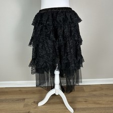 Midi Sz M Skirt Black Ruffle Lace Tiered Layered Dark Fairy Grunge Forest Nymph