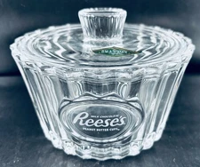 REESE’S PEANUT BUTTER CUP ETCHED LOGO SHANNON CRYSTAL CANDY DISH W/LID HERSHEY’S