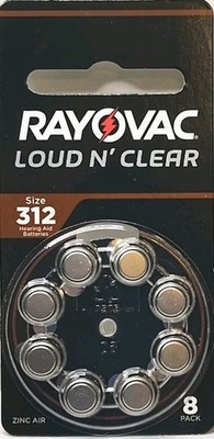Rayovac Size 312 Loud N' Clear Hearing Aid Batteries 8-Count New Sealed Exp 8/26