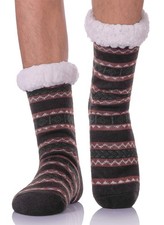 Men Fuzzy Ripple Slipper Socks Super Soft Warm Fleece Lining Knit Non Slip