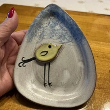 MudWorks Pottery Handmade Chick Bird Tea Bag Holder Spoon Rest Trinket Dish USA