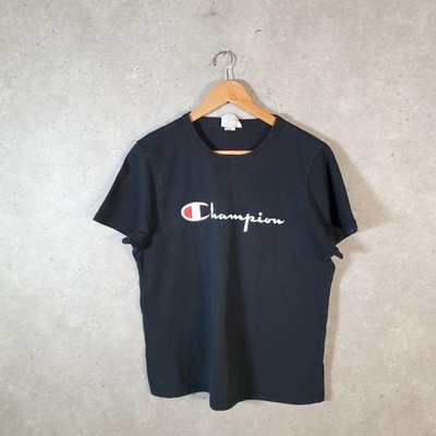 Vintage Champion Spellout Logo Print T-Shirt Damen Large schwarz C29411