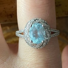 Natural Aquamarine Sterling Silver Ring Size 9