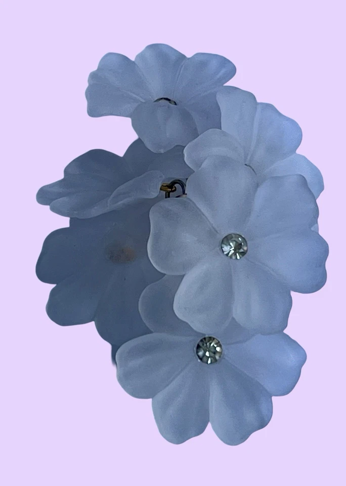 Vintage WHITE FLOWER CLUSTER Long Dangle Earrings Rhinestones Japanese Lucite - Image 2 of 4