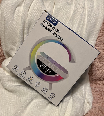 BT-3401 Digital LED Alarm Clock Radio w/ Wireless Charging Speaker, White