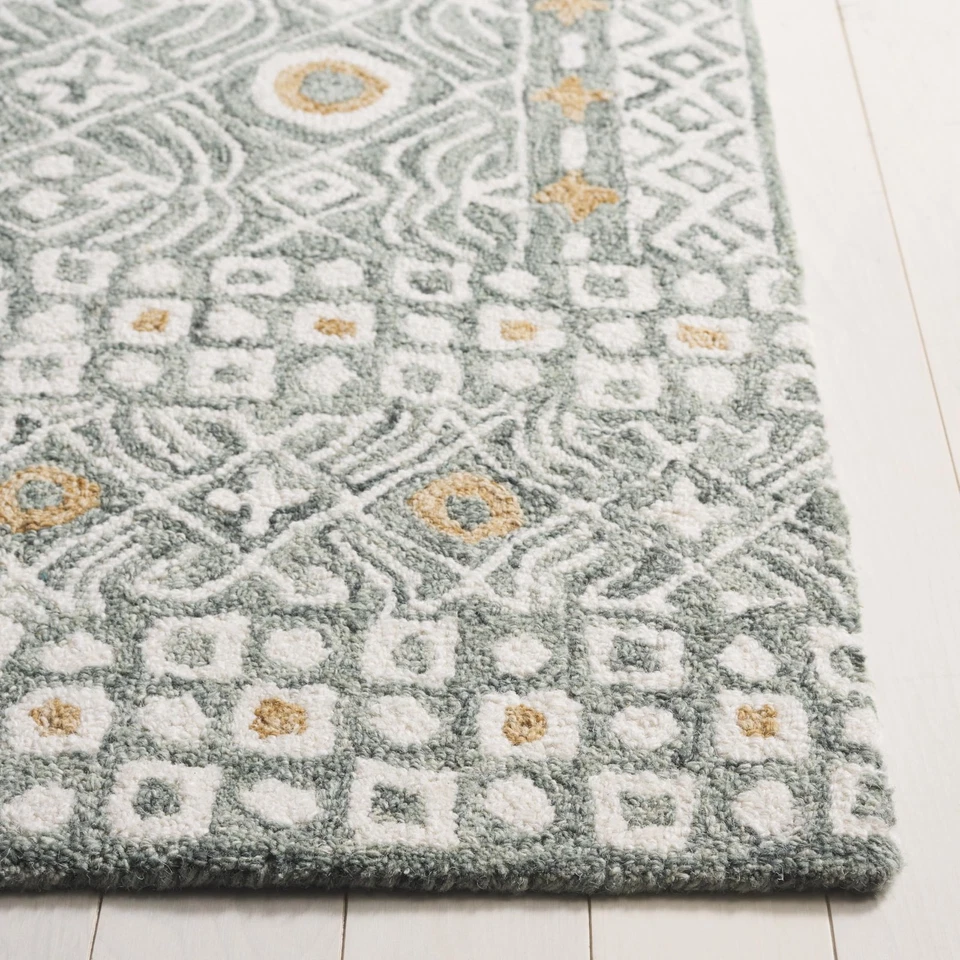 Micro-Loop Collection Area Rug - 5' Square, Green & Ivory, Handmade Wool, Ide... - Image 2 of 4