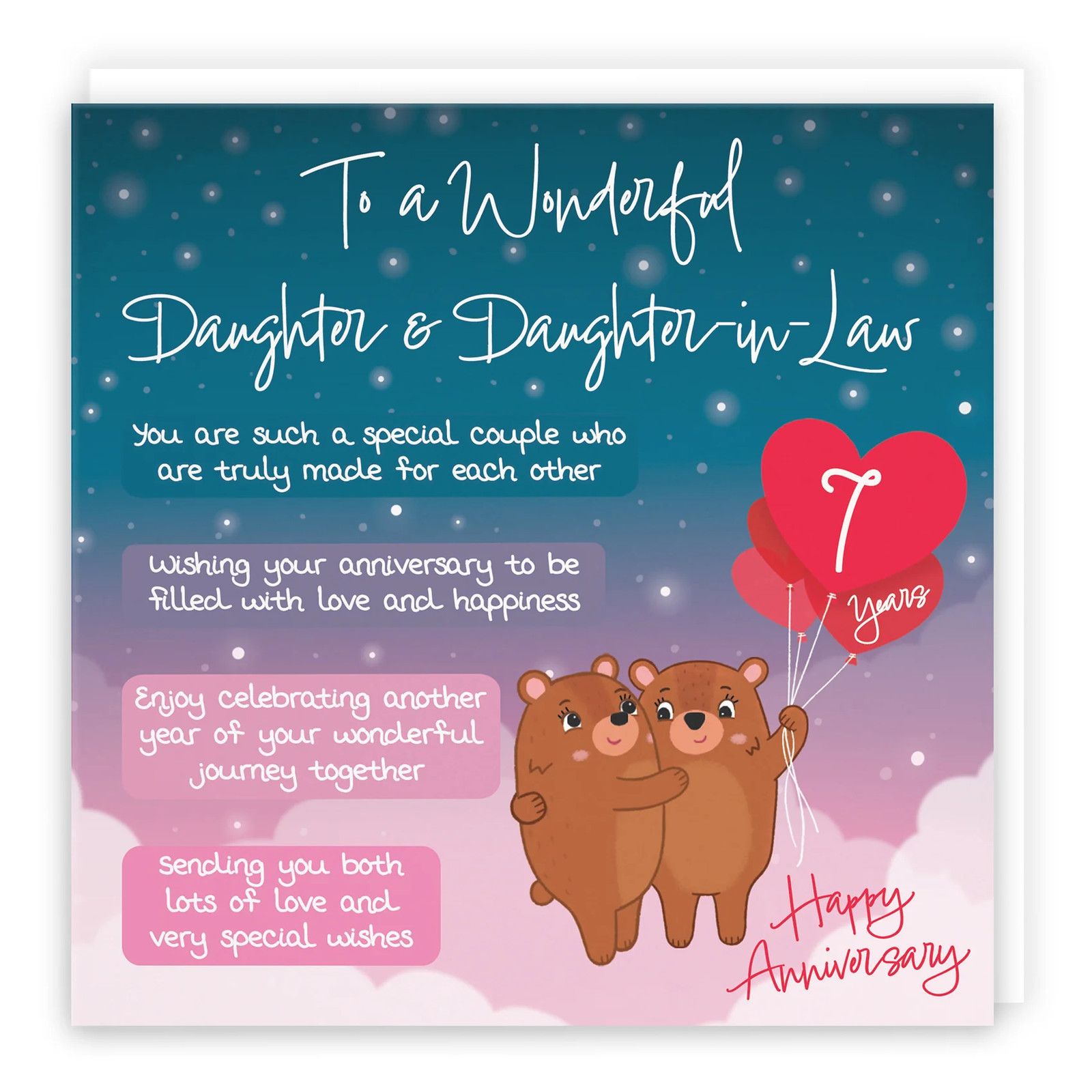 7th Daughter And Daughter In Law Anniversary Card Starry Night Cute Bears