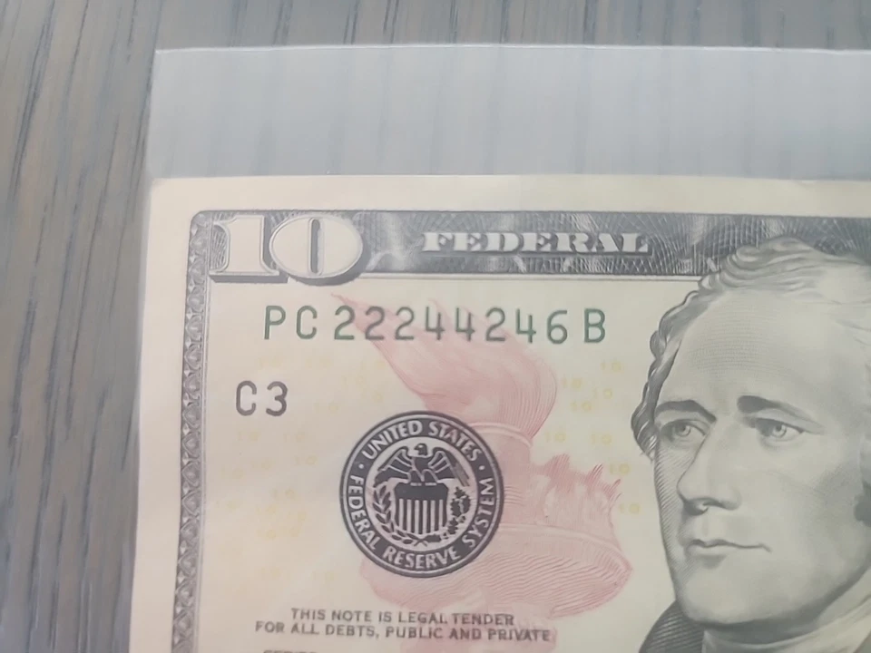 2017 $10 Dollar Bill Note Fancy Repeating Serial Number PC 22244246 B - Image 2 of 4