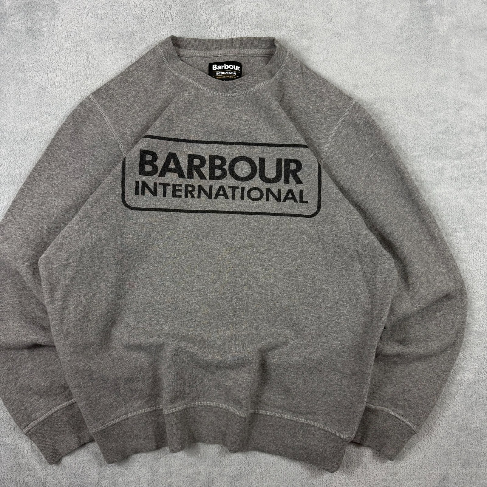 VTG Barbour International Grey Black Big Logo Size Medium Pullover Sweatshirt image 3