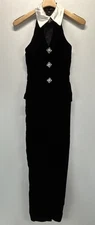 Vtg Jessica McClintock Velvet Gown Dress Sz 8 Black Tuxedo Halter 80s Made USA