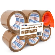 6 Rolls Brown Packing Tape Dispenser 2.6Mil 1.88 Inch x 55 Yards Heavy Duty