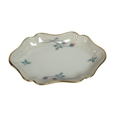 Lenox Rose Manor Small Oval Trinket Dish Tray Floral Gold Trim Ivory China 5x3