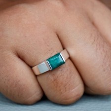 Emerald Ring 925 Sterling Silver Men's Daily Wear Ring Statement Ring Gift's Him