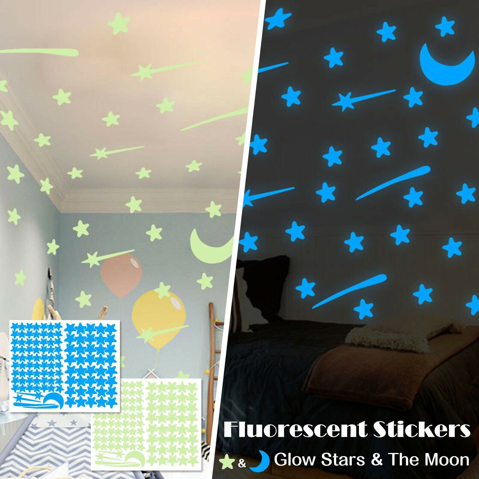 Luminous Stars & Moon Wall Stickers Decal Kid Room Decor Glow In The Dark
