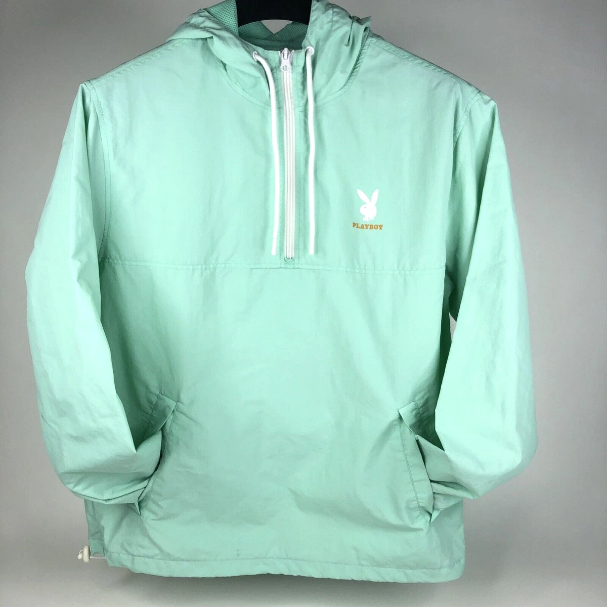 Playboy Bunny Pacsun Hooded Nylon Windbreaker Jacket 1 4 Zip Teal Green Small
